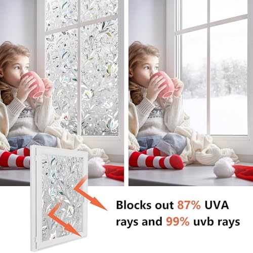 Image of WOOHome Frosted Glass Window Film & Stickers (18 X 24 INCH) Privacy Window Cover for Home & Office - Easy Apply, UV Protection, Decorative Film (Frosted White Flower Film | 1.5 X 2 SQFT)