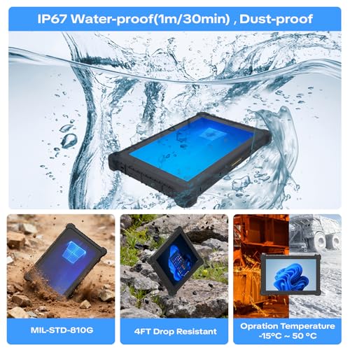 Image of 10.1 inch Rugged Tablet PC,IP67 Waterproof Tablet,Industrial Rugged PC,Windows 11 Pro,Sunlight Readable,Intel N5100 8GB+128GB,4G LTE GPS,WiFi /BT,8MP+5MP Camera,for Outdoor Field Work