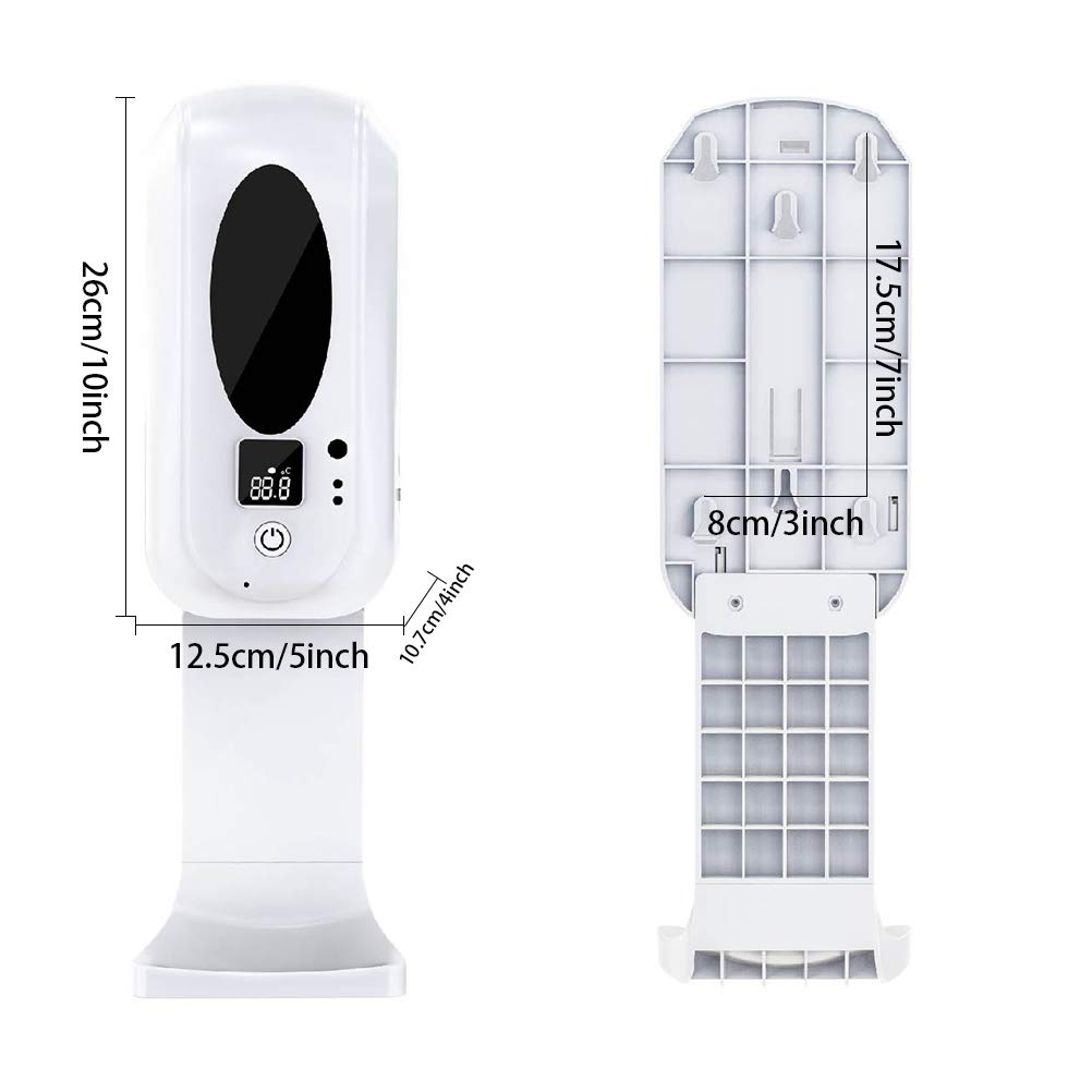 Distributore di Sapone Automatico, termometro da Parete 2 in 1 con Dispenser di Sapone in Schiuma Senza Contatto da 1200 ml, termometro clinico con Allarme e Display LCD
