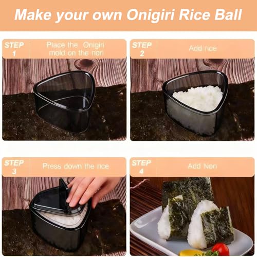 Image of 3PCS Clear Black Onigiri Rice Ball Mold Maker Kit, Musubi Press, Triangle Sushi Press for Kid Lunch Bento, Non-stick, BPA-Free