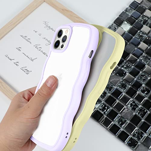 Tjkings With Screen Protector Cute Curly Wave Frame Shockproof Soft Tpu Iphone 12 Pro Max Shockproof Case For Women Girls-Purple #TOP3