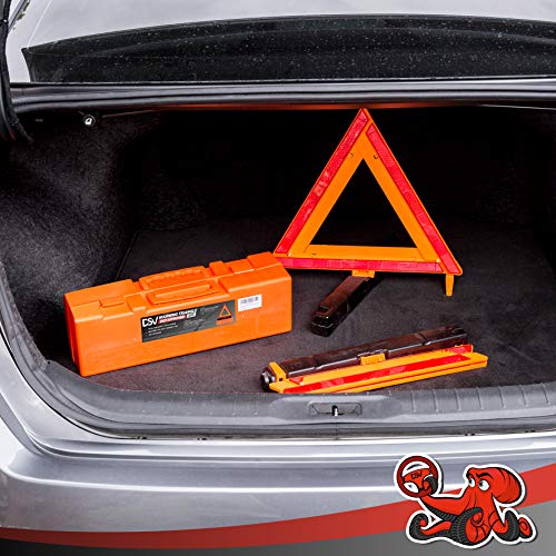 Image of DSV Standard Warning Triangles, Safety Triangles DOT Approved, Plastic, 6 Pack, Reflective Triangles with Heavy Base, FMVSS 571.125 &Carrying Case Included