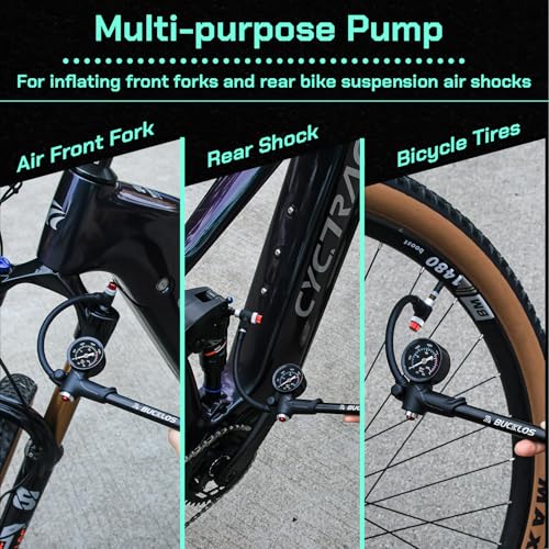 Image of BUCKLOS Bike Shock Pump High Pressure Suspension Fork Pumps Rear Shocks Bicycle Tire Pump 300 Psi Max for Mountain, Road Bikes and Motorcycle Air Front Fork with Gauge No-Loss Schrader Valve Bike Tool