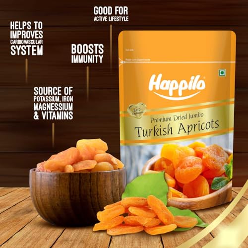 Image of Happilo Premium Dried Turkish Apricots 200 grams each (Pack of 15), Jumbo Size Seedless, Juicy and Tangy Dehydrated Fruits