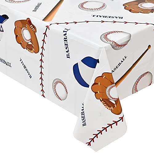 Lecferrarc 2 Pcs Baseball Tablecloth Baseball Party Tablecovers 87 x 51 Inches Plastic Table Cover for Birthday Party Decorations