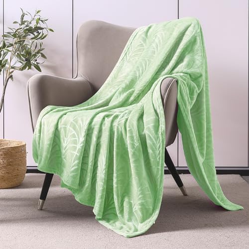 Whale Flotilla Flannel Fleece Throw Blanket for Couch, Soft Fluffy Velvet Sofa Blanket with Decorative Vintage Pattern for All Season, Warm and Lightweight, 50x60 Inch, Light Green