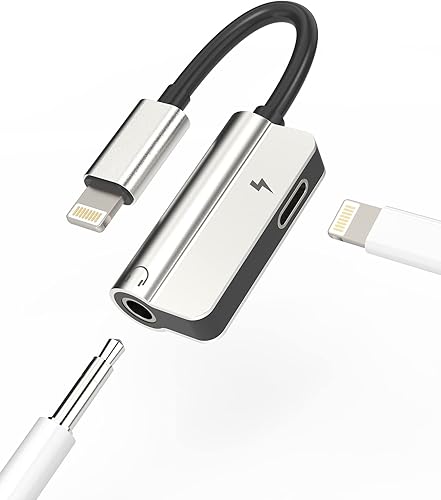 Adaptador Lightning a iPhone de 0.138 in para conector de auriculares, cargador AUX, adaptador de audio para cable 2 en 1 compatible con cable 7 8 X