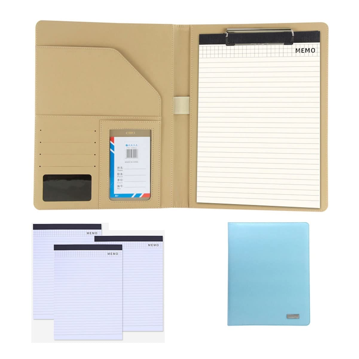 Portfolio A4 en cuir bleu avec porte-documents et bloc-notes 25 feuilles lot de 4