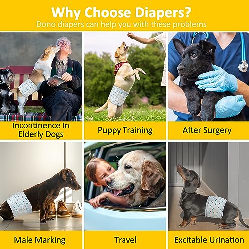 Image of Dono Disposable Male Dog Diapers, 56PCS | Wetness Indicator, Super Absorbent Male Wraps Belly Bands, Leak Protection