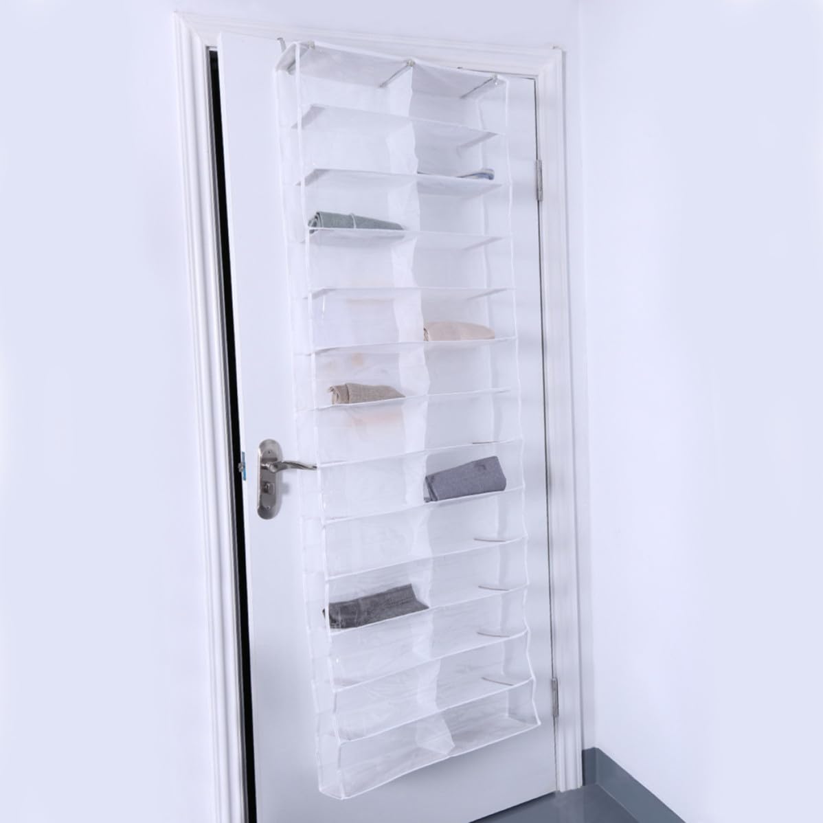 Totority 2 Piezas Organizador de Zapatos Colgador para Puerta, 26 Bolsillos, Blanco, Pvc y Tela No Tejida, Gancho, para Cinturones y Objetos Pequeños, Dormitorio y Habitación Compartida