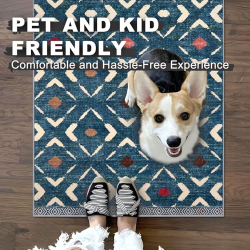 KILOCOCO Hallway Runner Rug 2'x7' Runners for Hallways Soft Washable Runner Rugs Non Slip Printed Low-Pile Runners for Bedroom Kitchen Living Room Laundry Room Boho Rugs, Teal/Blue
