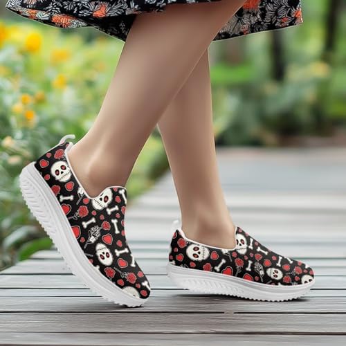 Skull Design Women's Slip-On Platform Loafers Mesh Non-Slip Rocker Bottom Sneakers Standing All Day Comfort4