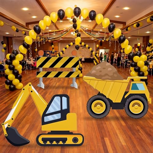 Image of 3 Pcs Construction Stand Party Decorations Set with Sturdy Bases Big Yard Sign for Construction Themed Birthday Party Baby Shower Backdrop Photo Booth Props Indoor Outdoor