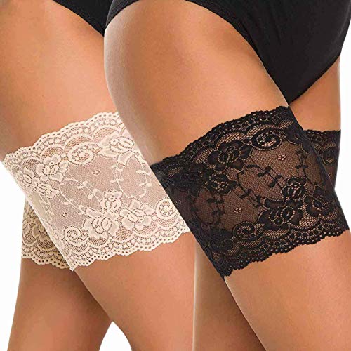 Kyerivs Damen Anti Chafing Bands Thigh Bands, Elastische Spitzen-Oberschenkelbänder mit rutschfestem Silikon, Anti-Rubbing- und Chafing-Oberschenkel-Sockenband