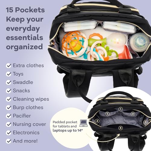 Image of RUVALINO Diaper Bag Backpack, Multifunction Travel Pack Maternity Baby Changing Bags, Large Capacity, Waterproof, Deep Black, Polyester