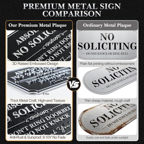 Image of Brass No Soliciting Sign for House Front Door, Vintage No Solicitors