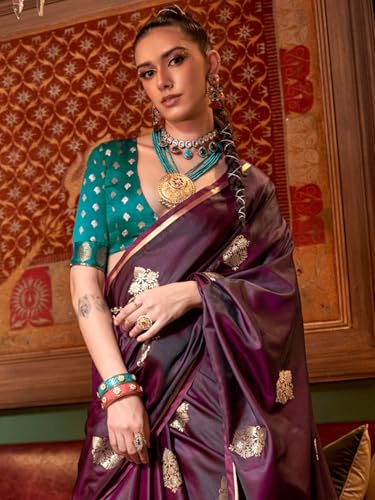 Image of AKHILAM Women's Satin Silk Bagh Printed Saree With Unstitched Blouse(KNTKLX391001 RJ Parent)