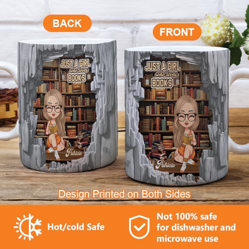 Image of Personalized Books Lover Mug, 11oz 15 oz Ceramic Coffee Cup, Just A Girl Who Loves Reading Books Design, Gift for Women Readers, Christmas (Book Lover)