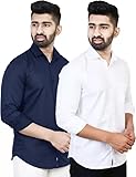 Camiseta Projekt de algodón liso de alta calidad para hombre | Camisa de algodón | Camisa casual | Camisa sólida | Manga larga | Camisa formal, Azul y blanco roto, XL