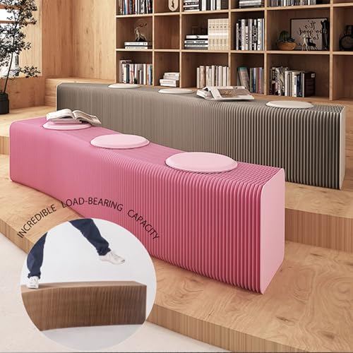 Image of Rectangle Ottoman - Folding Bench Rest for Bedroom & Entryway, Collapsible Stool with Pad, Portable Stool & Square Ottoman for Living Room Home Decor, Aesthetic Kraft Paper Footrest (Red)