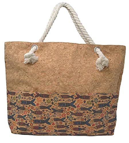 Liège Sac de Plage Grand Sac de Plage Sac de Plage avec poignée en Corde Sac tissé Grand Sac à bandoulière Sac de Loisirs L'été Liège Naturel Cover