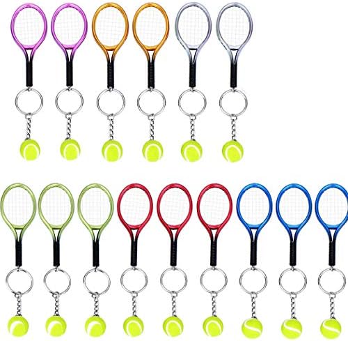 CREATIEE-PRO 15Pcs Mini Tennis Racket Keychain Key Ring Tennis Ball Ring