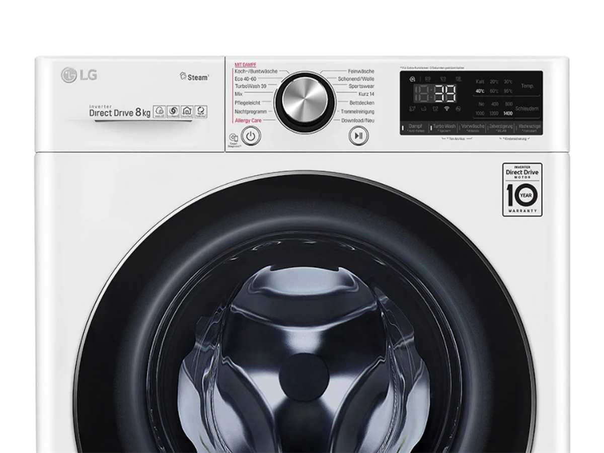 LG Electronics F4WV908P2E Waschmaschine mit AI DD | 8 kg | 1400 U/Min. | Steam | TurboWash 360° | ThinQ | Weiß