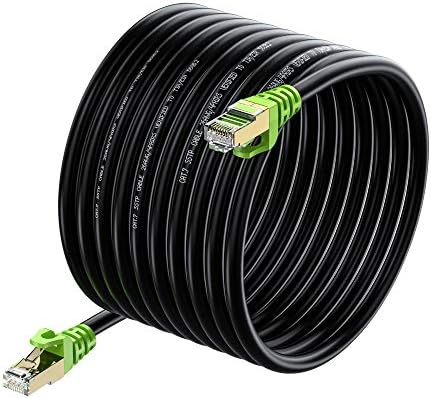 Outdoor Cat 7 Ethernet Cable 300ft, 26AWG Heavy-Duty Cat7 Networking Cord Patch Cable RJ45 Transmission Speed 10GbpsTransmission Bandwidth 600Mhz LAN Wire Cable SFTP Waterproof Direct Burial