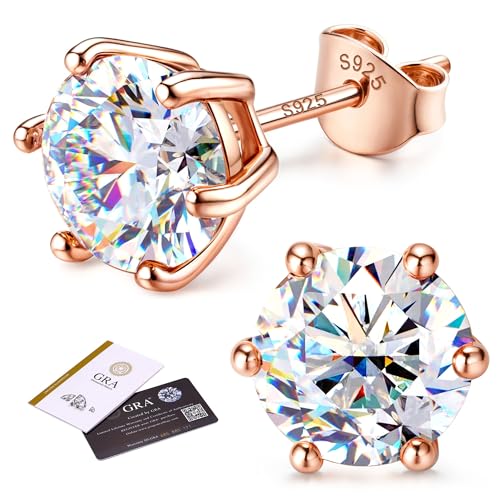 GEMQUEEN Moissanite Earrings Studs 925 Sterling Silver Hypoallergenic 3CT