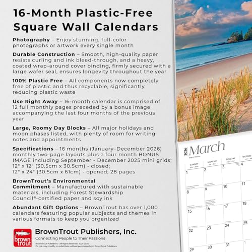 Michigan Coast | 2026 12 x 24 Inch (Hanging) Monthly Square Wall Calendar | Plastic-Free | BrownTrout | USA United States of America Midwest State Nature - image 3