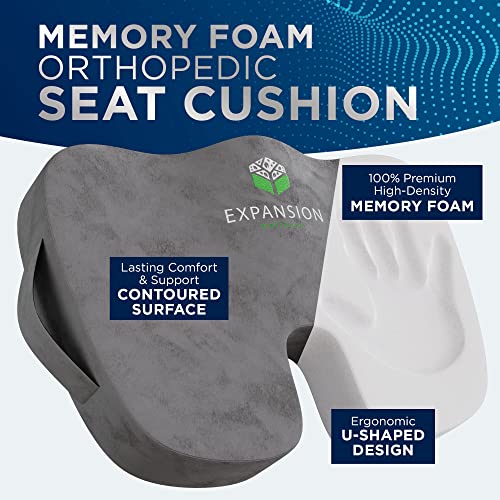 Seat Cushion For Office Chair – Memory Foam Tailbone Pillow Pad For Sitting, Computer, Desk, Chair, Car – Contoured Posture Corrector For Sciatica, Coccyx Back Pain Relief (Grey) #TOP1