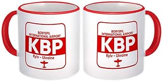 Ukraine Boryspil Airport Kyiv KBP : Gift Mug Travel Airline Pilot AIRPORT - White w/Red Handle