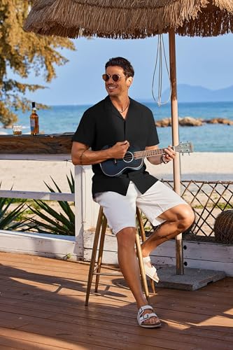 COOFANDY Mens Cotton Linen Shirt Casual Button Down Short Sleeve Shirts Summer Cuban Vacation Beach Shirts with Pocket4