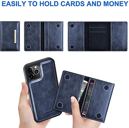Image of PULOKA iPhone 13 PRO Pu Leather Wallet Case Cover with 5 Card or Cash Slot Magnetic Detachable 2 in 1 Removable Smart Case - Blue