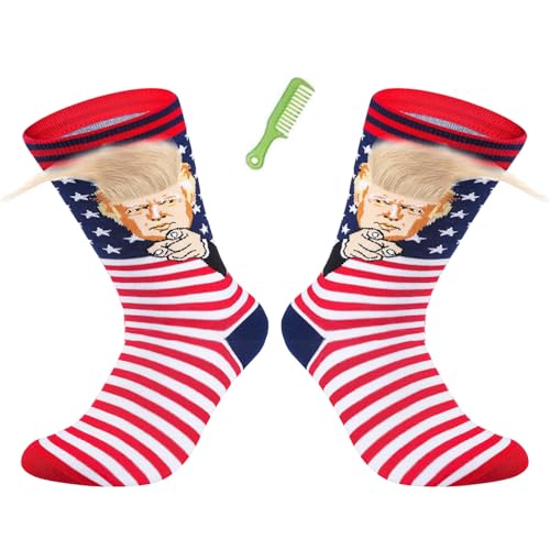 T Legend President Donald Hair MAGA Socks for Men and Women, 2026 Novelty 4th of july socks Gifts, Gag Gifts For Father's Day, gag Birthday gift For fans (Finger Hair)