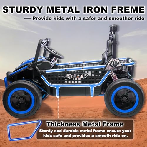 Image of NEWQIDA XXL 24V 2-Seater Kids UTV Ride on Toys for Big Kids with Remote Control, 4WD Off-Road Electric Ride On Car w /22″ Spacious Seat, Metal Frame, Spring Suspensions, EVA Rubber Tires, Music, Blue
