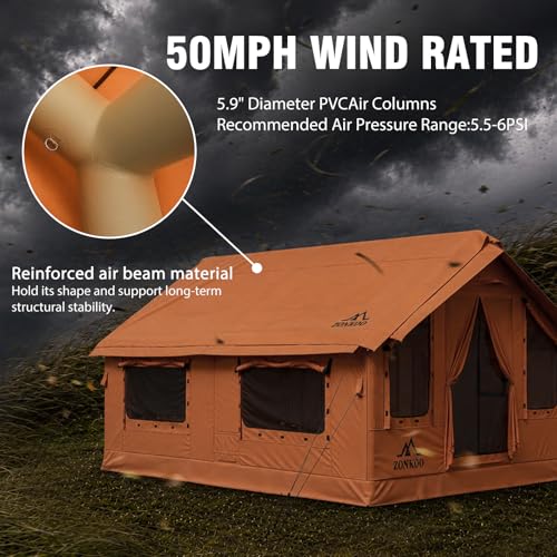 Zonkoo Inflatable Tent with Skylight, 6 Person Blow Up Tents with Pump, Quick Setup Hot Tent with Stove Jack, Waterproof Oxfordfor, 4 Seasons Air Glamping Tents House for Family Weekend Camping(Vega) - Image 5