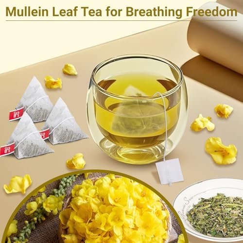 Mullein Tea Bags for Lungs, 100% Pure Mullein Leaf Tea for Lungs Cleanse and Respiratory Support, Caffeine Free, No Additives, Non-GMO (1 Pack/50 Bags) - 5