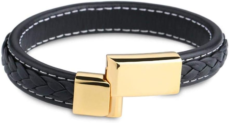 Forziani Black Leather Bracelet for Men - Premium Woven Italian Leather - Gold Plated Stainless Steel Clasp - Size Large - Gift Box Packaging Included - Image 6