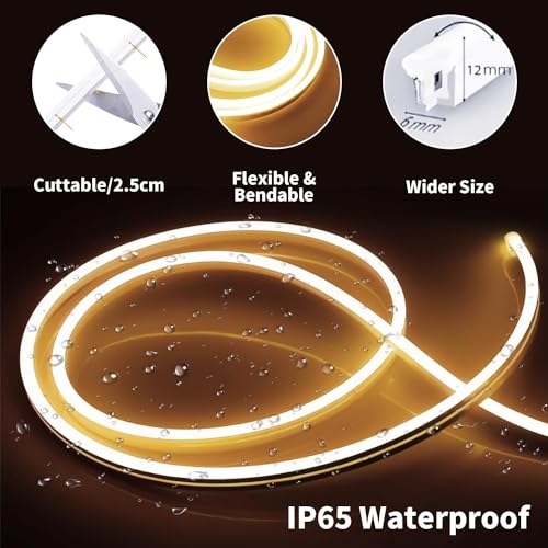 Image of 16.4 Feet LED Neon Strip Lights, with 12V Adapter, Waterproof IP65, Silicone Flexible Rope Light for Home Decor | Led Strip Lights | Neon Lights | DIY | (Warm White)