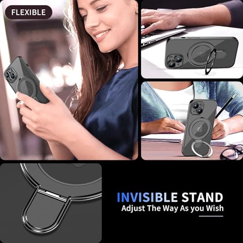 Image of Magnetic for iPhone 13 Case with Invisible Stand[Compatible with MagSafe][Full Camera Lens Protector][Military Drop Protection] Shockproof Not Yellowing Clear Slim Soft for Women Men
