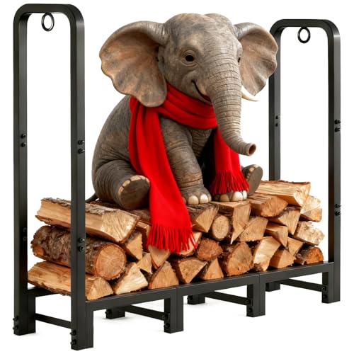 Amagabeli - Estante de leña para exteriores de 4 pies, soporte de troncos resistente para chimenea, interior y exterior, estantes de madera ajustables para soporte de leña, soporte de metal