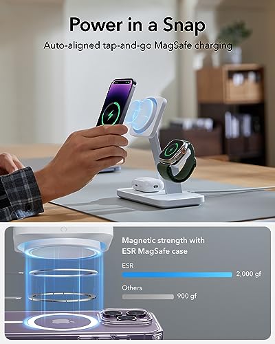 ESR 25W 3 in 1 MagSafe Ladeständer hergestellt für Apple-zertifiziertes magnetisches kabelloses Ladegerät, 15W schnelle MagSafe Ladestation für iPhone 14/13/12, Apple Watch/AirPods Pro/3, Weiß – Bild 6