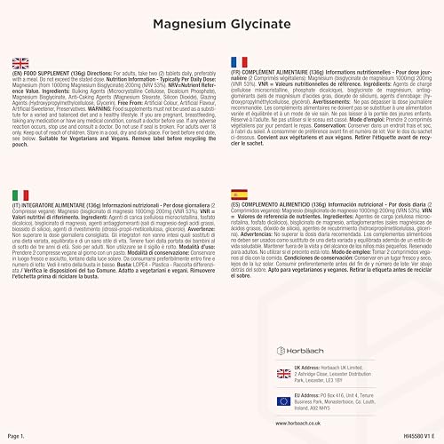 Magnesium Bisglycinat Hochdosiert 1000mg | Glycinat liefert 200 mg aus elementares Magnesium | 120 vegane Tabletten | von Horbaach
