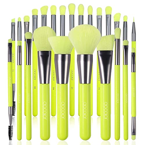 Docolor Neon Green 10Piece Makeup Brushes + 15Piece Eye Makeup Brushes Set Christmas Gift Premium Kabuki Foundation Blending Face Powder Synthetic Makeup Brushes Set #TOP22