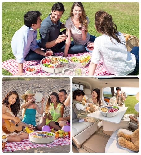 Bigponpon 6CXZLSH Divided Rotating Serving Tray With Lid And Handle, Portable Snackle Box For Fruits Snacks Veggie Charcuterie thumb #3