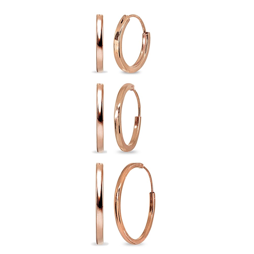 Hoops 4 LessRose Gold Flash Sterling Silver Endless Square-Tube Round Unisex Small Hoop Earrings for Men Women Girls