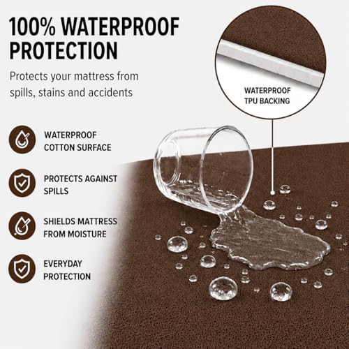 Image of Babylee 100% Waterproof King XL 78x72 Inch 6.5x6 Ft Fits Upto 10 Inch Mattress | Premium Terry Cotton Breathable Bed Protector | Mattress Cover for Double Bed | Coffee