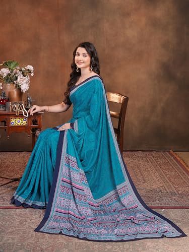Image of Garden Vareli Floral Booti Print Crepe Saree With Unstitched Blouse Piece