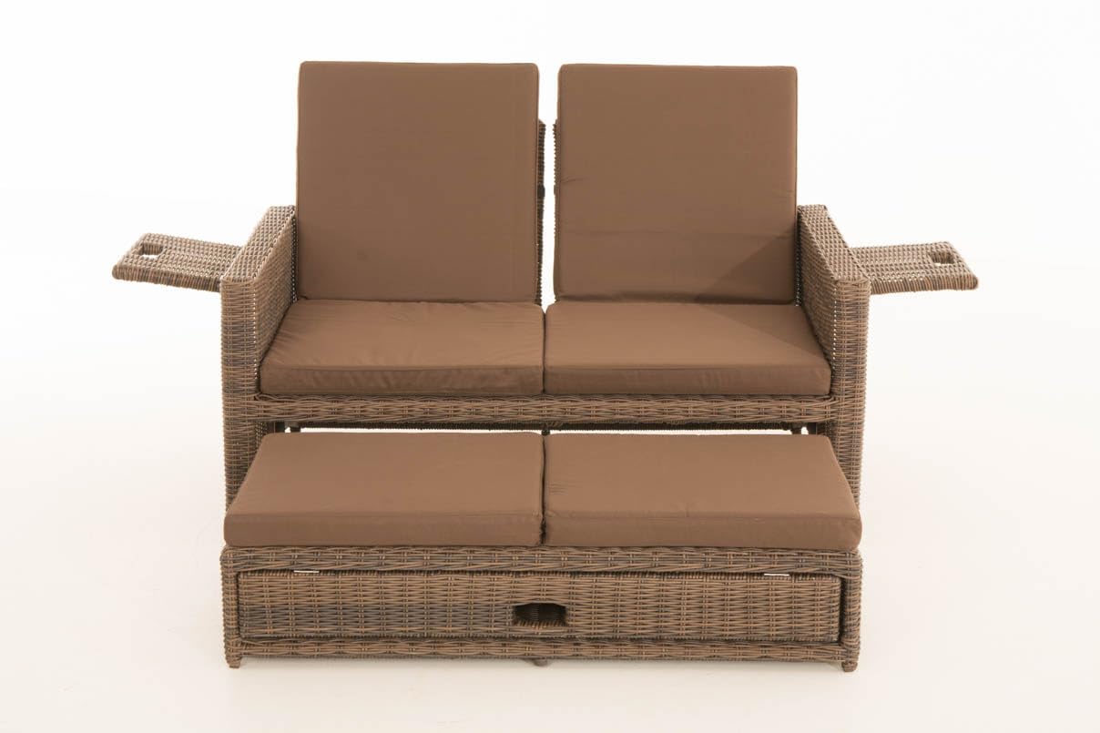 CLP Polyrattan 2er-Loungesofa Ancona 5mm I Rundrattan Garten-Sofa Mit Ausziehbarem Fußteil Und Verstellbarer Rückenlehne I, Farbe:braun-meliert, Polsterfarbe:Terrabraun